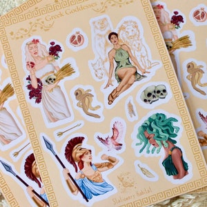 Foglio di adesivi sulla mitologia greca / Adesivo con la dea greca in lamina d'oro / Adesivo con lamine per il planner Light Academia / Adesivo per il bullet journal estetico