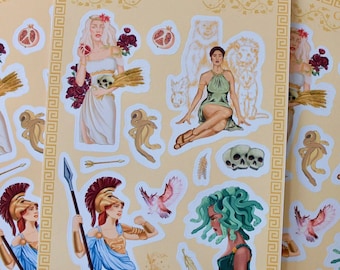 Hoja de pegatinas de diosas griegas / Pegatinas de mitología griega con lámina dorada / Pegatinas en relieve para planificador académico / Accesorio estético para bullet journal