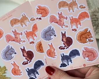 Hoja de pegatinas de ardillas otoñales / Adorables pegatinas otoñales para agenda / Artículos de papelería con animales del bosque / Accesorio otoñal para Bullet Journal con temática de amigos del bosque