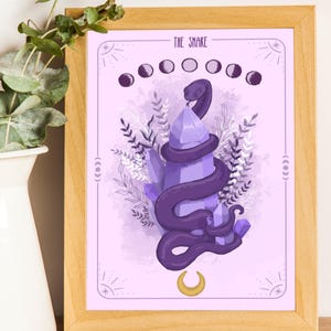 &quot;Tarot inspiriert &quot;&quot;Die Schlange&quot;&quot; Kunstdruck | Schlange & Amethyst Poster | Spirituelle Hexenkunst | Gruselige Kunst | Dunkel Boho Dekor | Orakel Druck