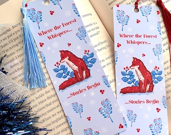 Marcapáginas Zorro Invernal Bosque Helado: Marcapáginas de cuento de hadas, accesorio de lectura inspirado en la zorra del folclore, papelería con diseño de zorro, regalo navideño para amantes de los libros