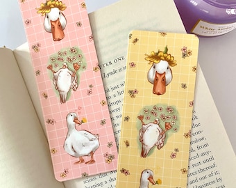Marcapáginas de pato florido / Marcapáginas de patito primaveral estilo cottagecore / Adorables marcapáginas de pájaros en tonos pastel para primavera y verano