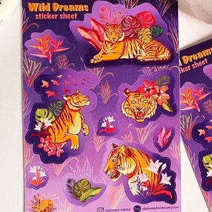 Foglio di adesivi tigre / Adesivi giungla / Adesivi decorativi viola per planner