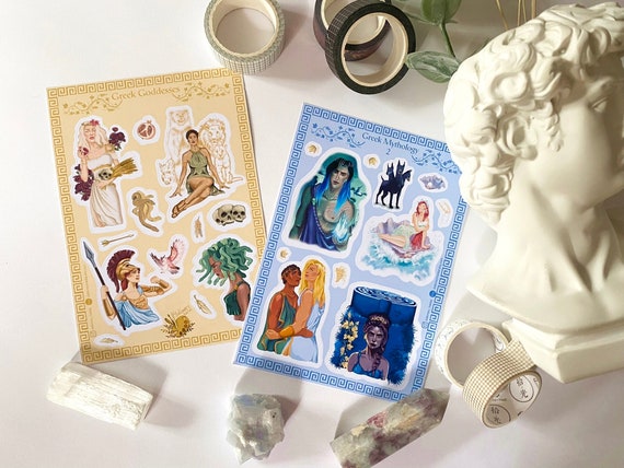 Foiled Greek Mythology Sticker Sheet Bundle: Greek Myth Characters for Bullet Journaling, Planner Stickers, Medusa & Circe Illustration