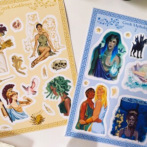 Foiled Greek Mythology Sticker Sheet Bundle: Greek Myth Characters for Bullet Journaling, Planner Stickers, Medusa & Circe Illustration Yellow sticker sheet