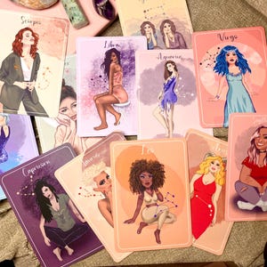 Zodiac Girls Oracle Cards | 12 Horoscope Cards | Laminated Astrology Cards | Constellation Cards