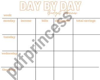 Day by Day Daily Budget Planner - Orange