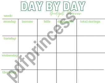 Day by Day Daily Budget Planner - Green