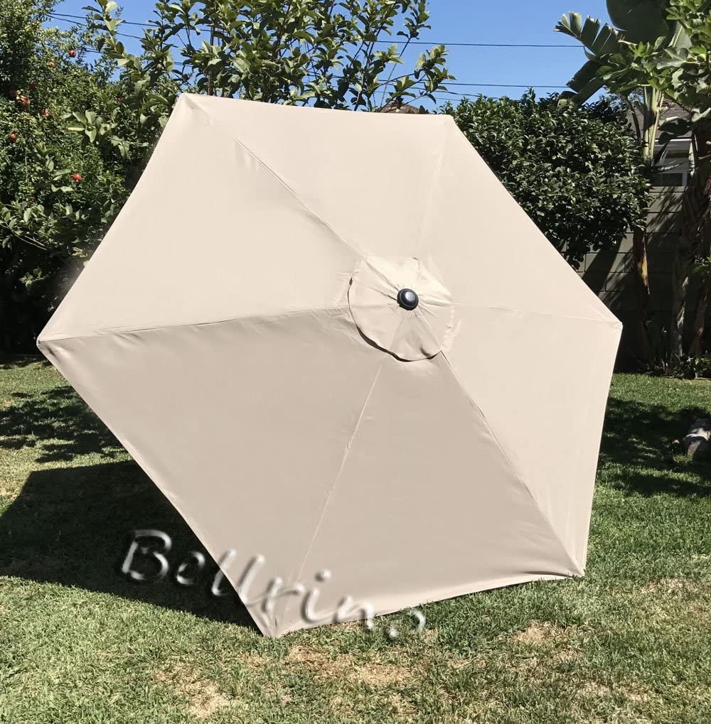 amazon patio umbrella canopy Bellrino Decor Replacement Strong Thick Umbrella Canopy for 9ft 6 Ribs Canopy Only Light Coffee