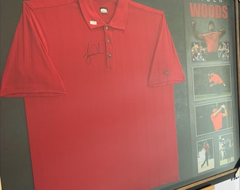 Tiger Woods Autographed Signed Framed Nike Red Polo Shirt JSA Authentication