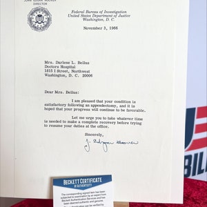 J Edgar Hoover firmó la carta original del FBI de 1966 Beckett Authentication
