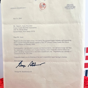 George Steinbrenner Firmado 2005 Carta de los Yankees Autenticación de Beckett Membrete de los Yankees de Nueva York