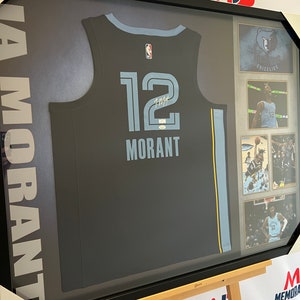 Ja Morant Signed Framed Custom White Pro-Style Basketball Jersey