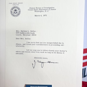 J Edgar Hoover firmó la carta original del FBI de 1971 Beckett Authentication