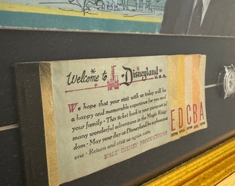 Walt Disney's Guide to Disneyland Custom Framed Display With 1964 Vintage Guide Book 2 Mickey Mouse Watches and Original Ticket Book