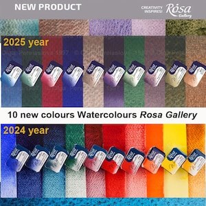 10 new colours  2025 year of ROSA Gallery professional watercolours are also available in pans. 5 colors with granulation