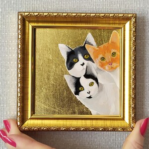 мини картина маслом ручной работы коты кошки котята миниатюрная живопись настенное искусство оригинальная живопись позолота mini arte