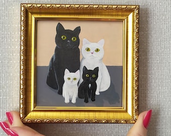 мини картина маслом ручной работы кот кошка  милый котенок котята  миниатюрная живопись 4*4 искусство  оригинальная живопись mini art