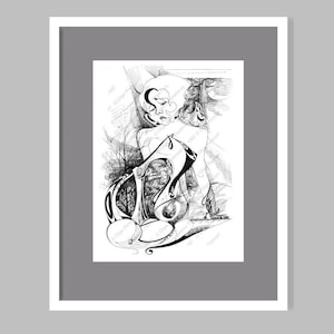 Menina preto branco arte da parede ilustração desenho gravura arte impressão tinta desenho decoração para casa desenho de inauguração