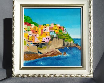 Оригинальная мини картина маслом cinque terre manarola Италия  морской пейзаж 4*4 домашний декор настенная живопись mini art