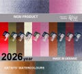 10  new colours  2026  year of ROSA Gallery professional watercolours are also available in pans. 5 colors with granulation product logo