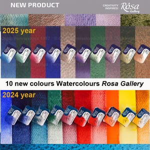10  new colours  2024 2025 year of ROSA Gallery professional watercolours are also available in pans. 5 colors with granulation