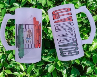 Personalized Mexico Beer Mug, Frosted Glass Gift for Dad