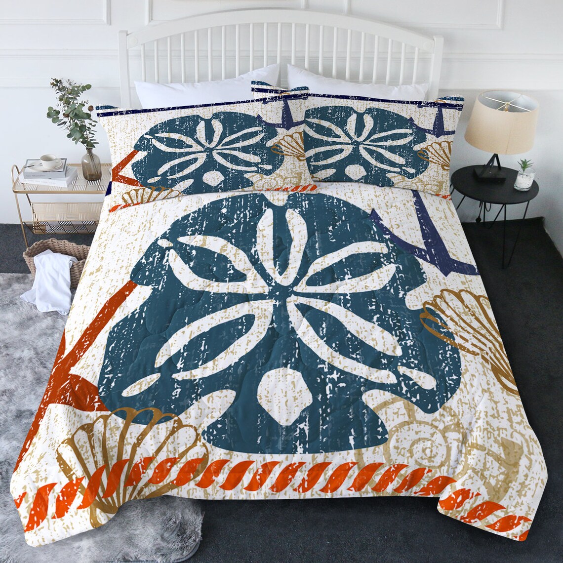 Beachy Sand Dollar Comforter Set Sealife Bedding Ocean Themed Etsy