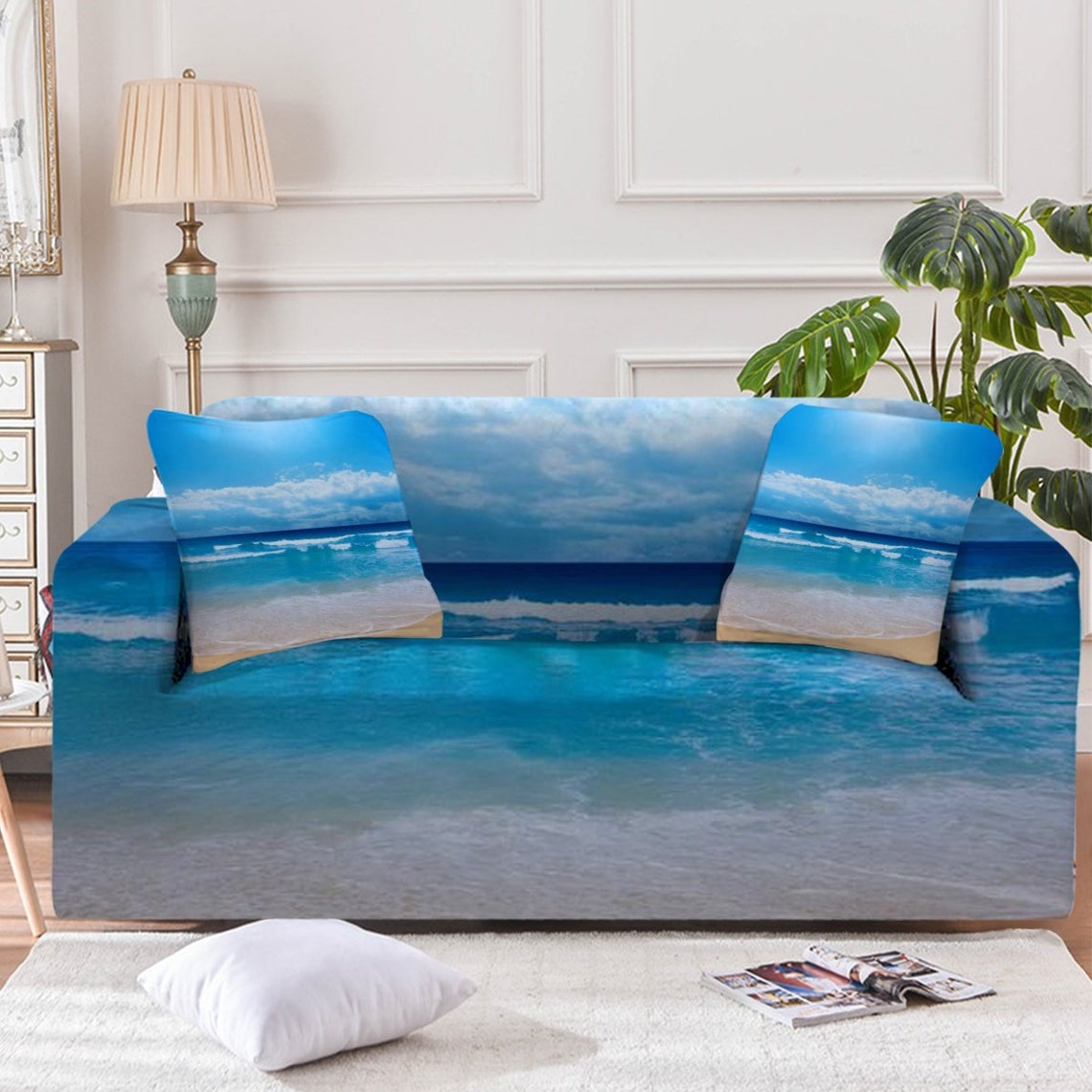 Beach Couch Cover Sofa Slipcover Ocean Theme Armchair Loveseat Etsy
