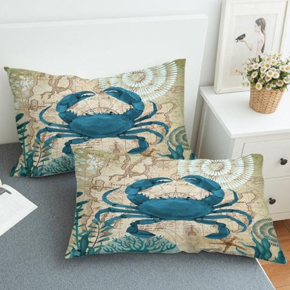 Sea Crab Comforter Set Sealife Bedding Ocean Themed Quilt King Etsy