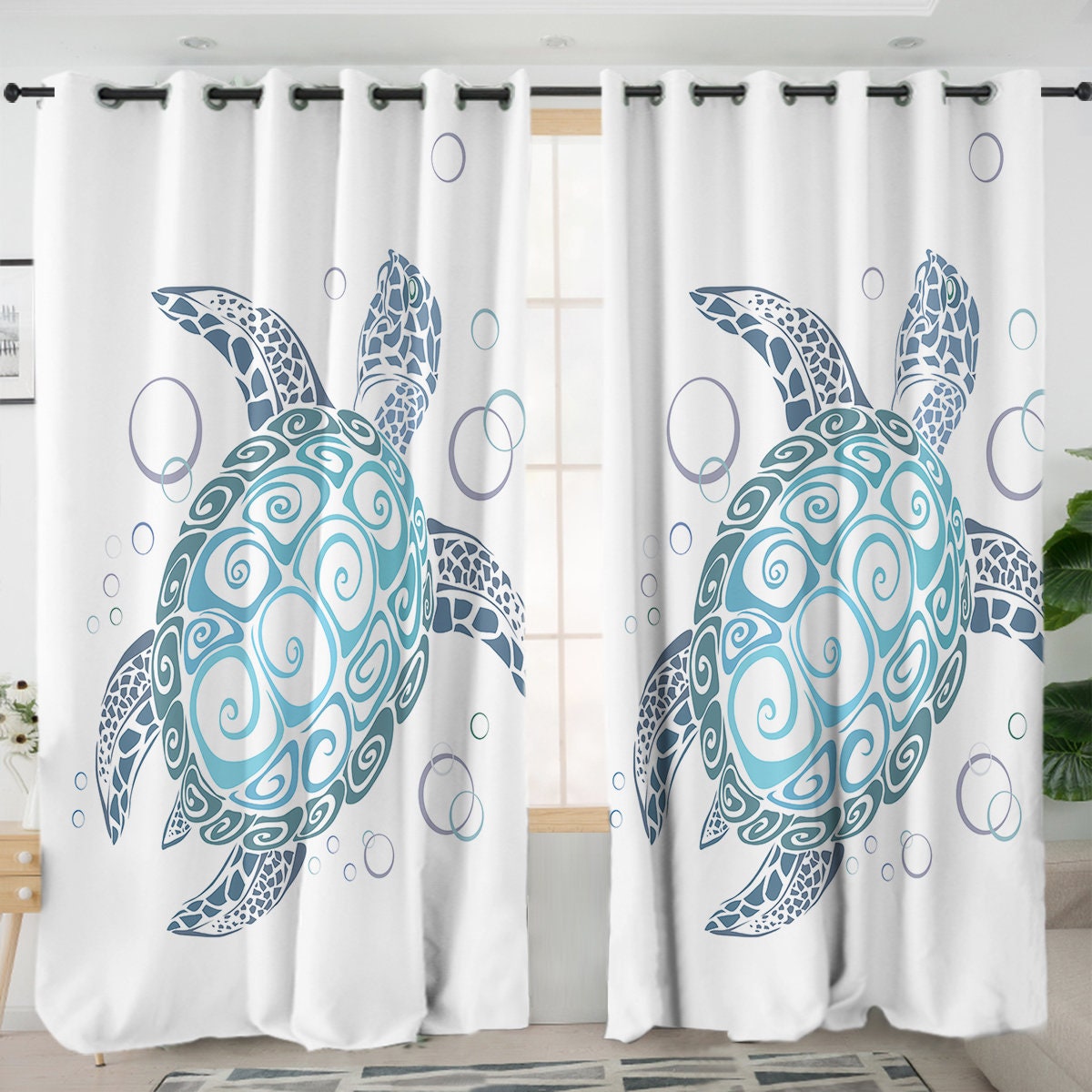 Sea Turtle Shower Curtain - Turtles in Green by Coastal Passion