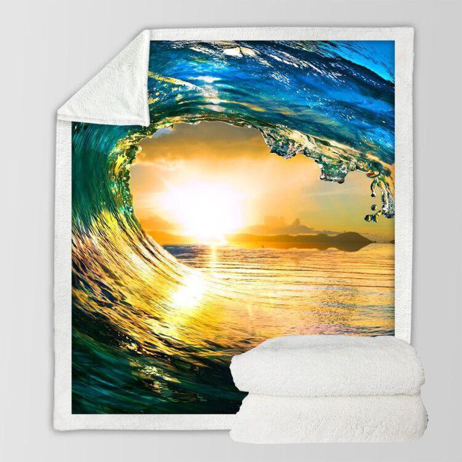 Ocean Wave Blanket Beach Theme Throw Surfing Bedspread Etsy UK