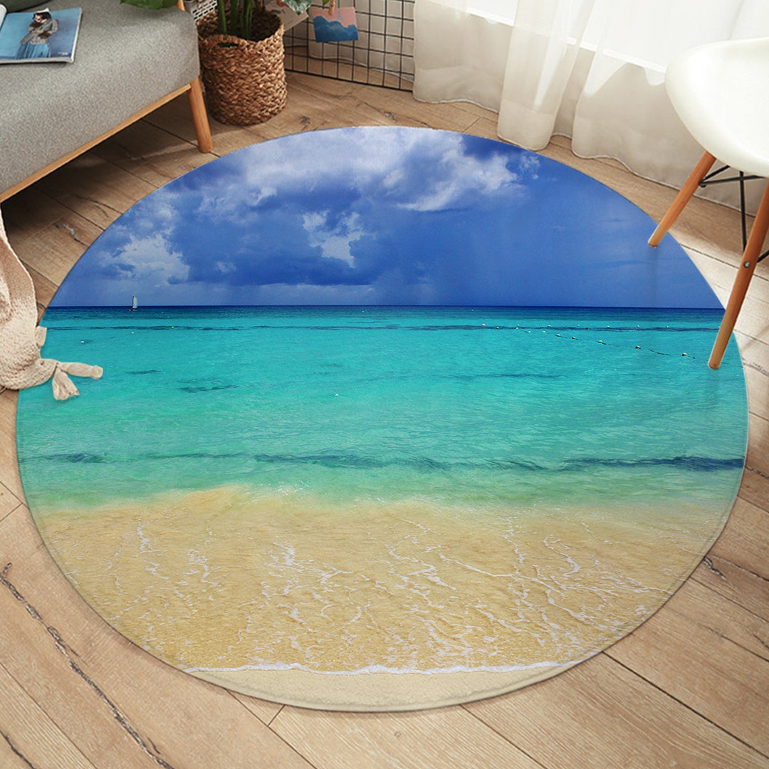 Tropical Beach Round Area Rug Coastal Floor Mat Ocean Theme Etsy