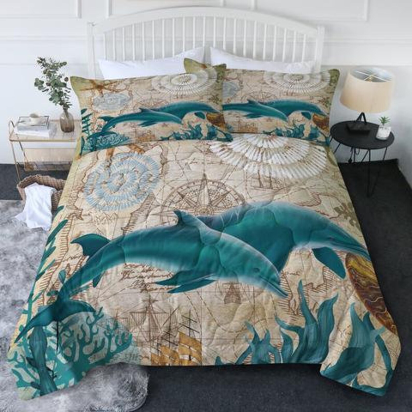 Dolphins Comforter Set Sealife Bedding Ocean Themed Quilt King Etsy