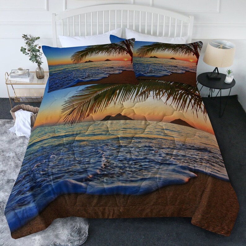 Tropical Beach Comforter Set Ocean Bedding Coastal Quilt Etsy