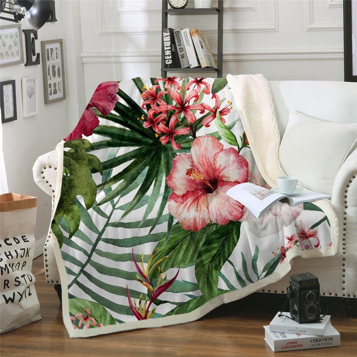Tropical Hibiscus Blanket Floral Throw Hawaii Flower Bedspread - Etsy