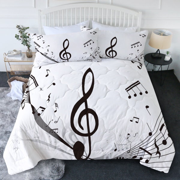 Mésolateur amateur de musique, Chambre à coucher notes musicales, Ensemble de courtepointes d’artiste, Cadeau pour professeur de musique, Ensemble de literie twin / queen / king size - Taille personnalisée