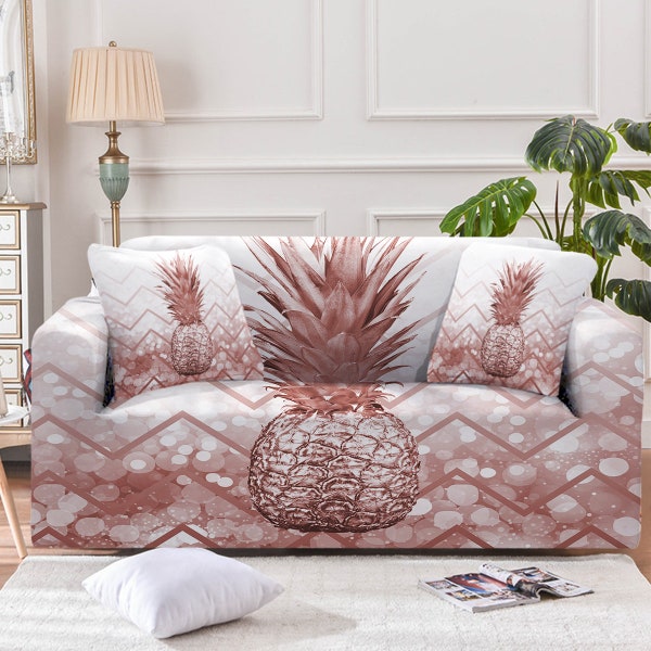 Golden Pineapple Couch Cover Sofa Slipcover Tropical Glamour Armchair Loveseat Oversize Sofa Furniture Protector