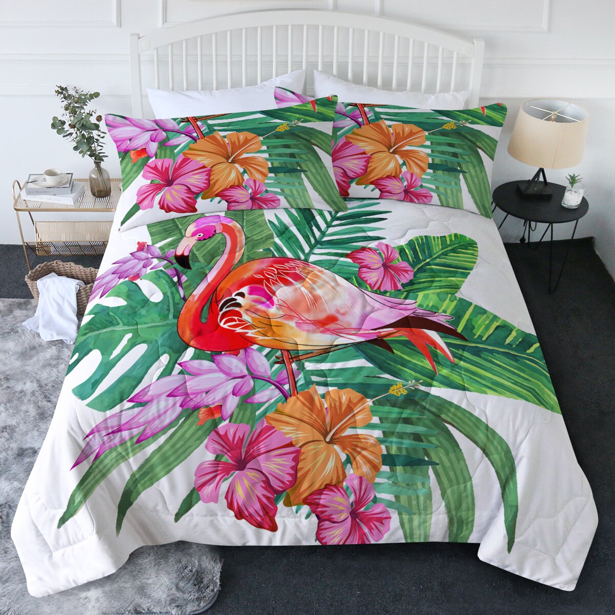Pink Flamingo Comforter Set Tropical 
