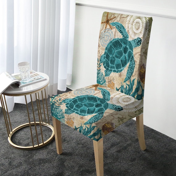 Green Sea Turtle Chair Cover Ocean Sealife Dining Chair Slipcover