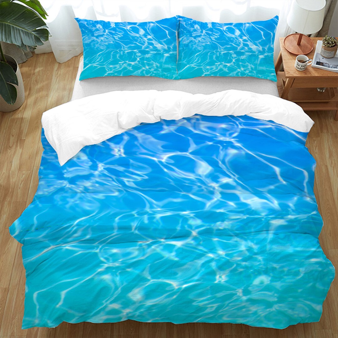 Turquoise Sea Duvet Cover, Ocean Quilt Cover, Coastal Bedding Set