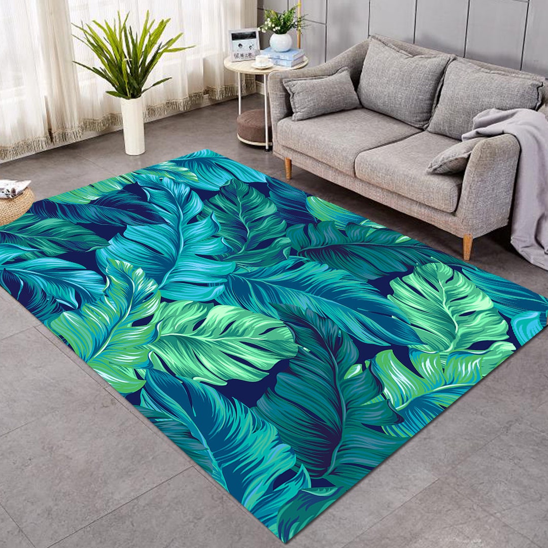 Tropical Area Rug Foliage Floor Mat Green Leaves Carpet Etsy