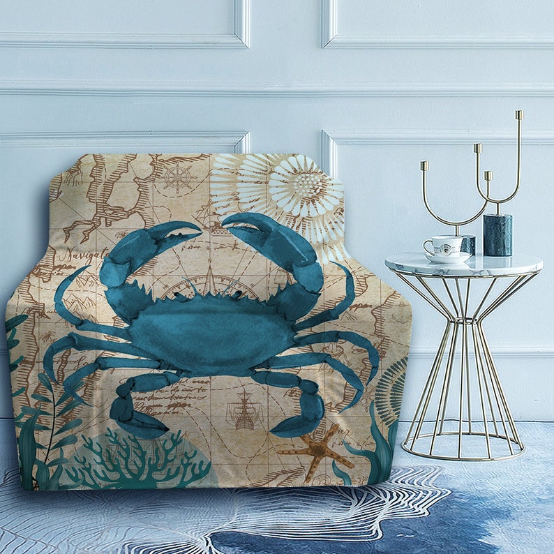 Sea Crab Couch Cover, Nautical Sealife Sofa Slipcover, Beach Ocean