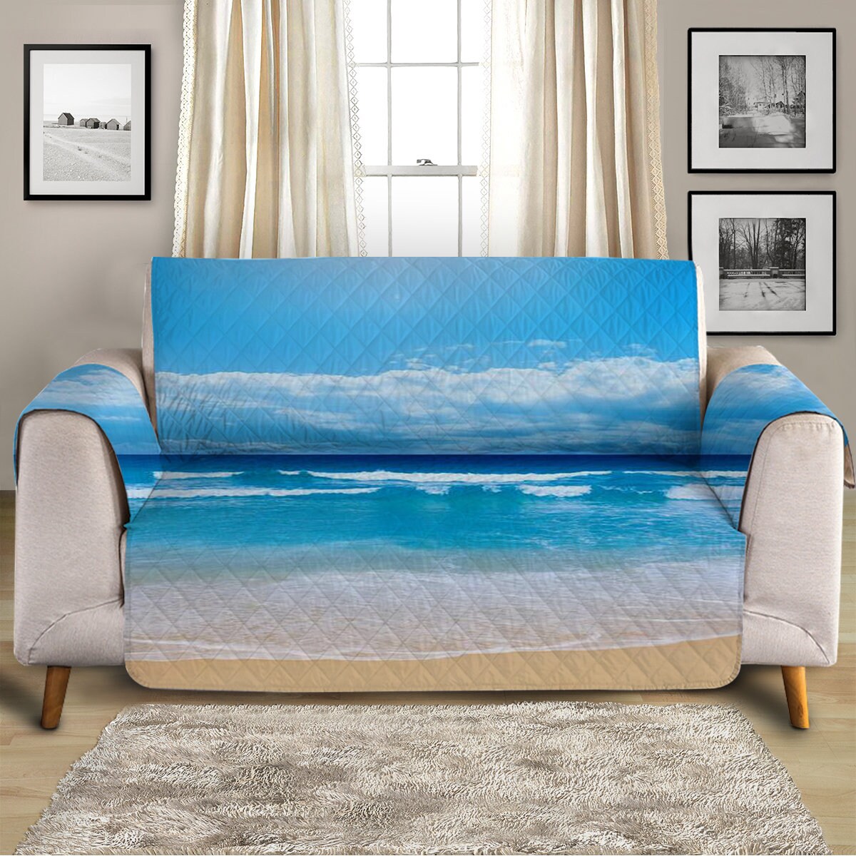 Sea Turtles Couch Cover Sofa Slipcover Blue Coral Beach Ocean Theme  Armchair Loveseat Oversize Sofa Furniture Protector 