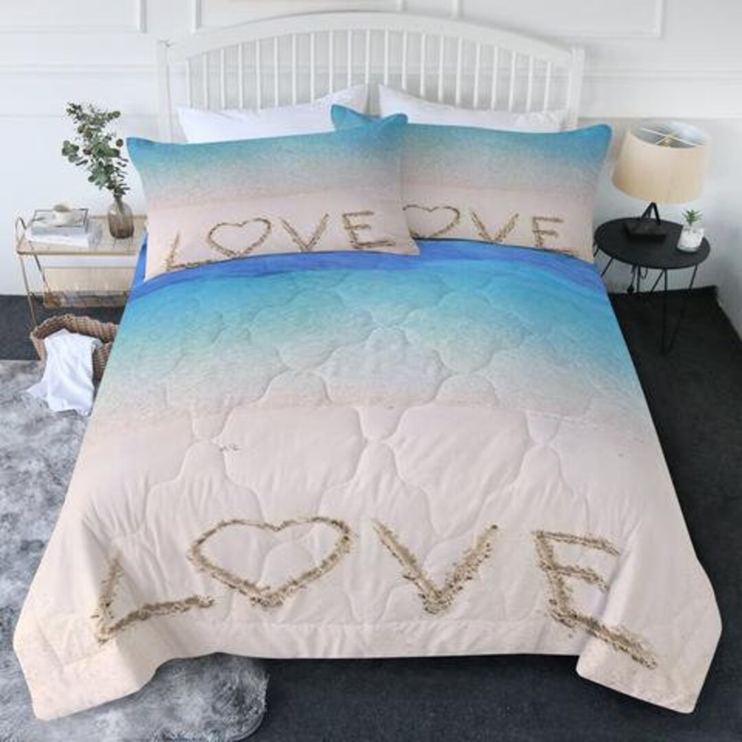 Sandy Love Comforter Set Beach Bedding Ocean Themed Quilt King Queen