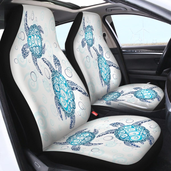 Aqua Sea Turtles Car Seat Cover, Coastal Auto Interior, Sealife Ocean Style Car Decor Beach Themed Automobile - Universal Fit