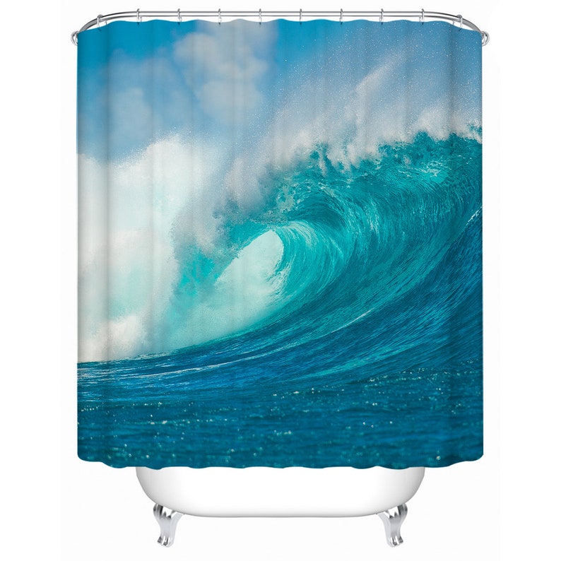 Ocean Wave Shower Curtain Surf Theme Decor Marine Seaside Etsy