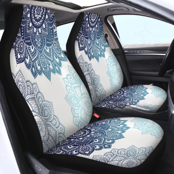 Blue Mandala Car Seat Cover Bohemian Auto Interior Gipsy Car Decor Coastal Beach Style Universal Fit