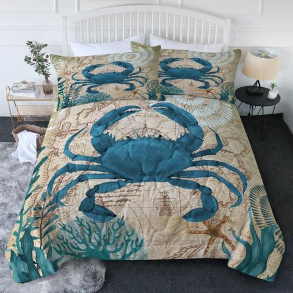 Sea Crab Comforter Set Sealife Bedding Ocean Themed Quilt King Queen