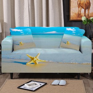 Starfish Couch Cover Sofa Slipcover Beach Ocean Theme Armchair Loveseat Oversize Sofa Furniture Protector